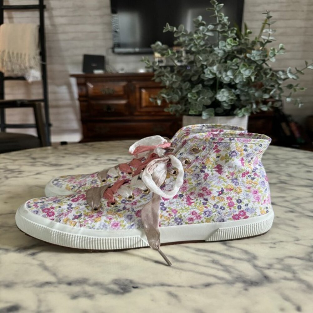 Superga X Loveshackfancy Floral High Top Canvas Sneakers Size US 9 - Picture 2 of 9